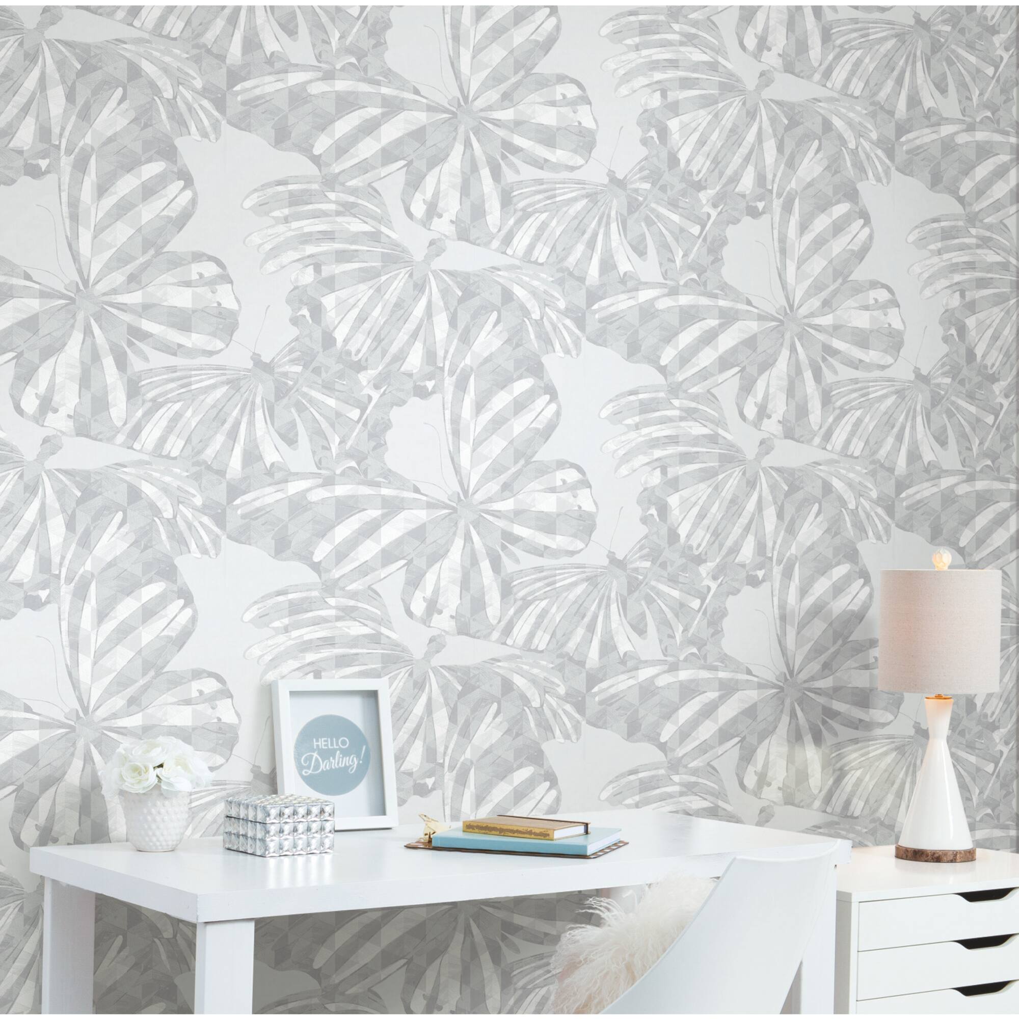 RoomMates Mr. Kate Gray Butterfly Peel & Stick Wallpaper